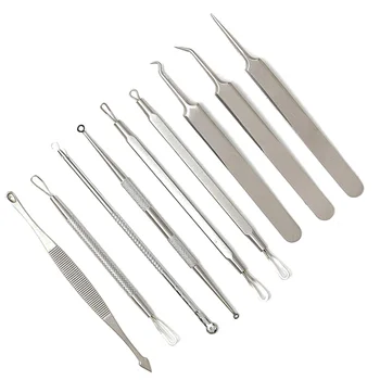 

9 Pcs Set Satinless Steel Blackhead Pimple Blemish Needle Extraction Acne Extractor Remover Tools Kit