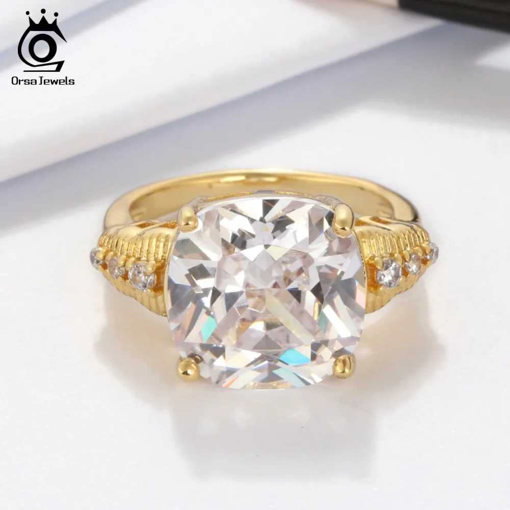 ORSA JEWELS 2019 Luxury Big Size 8 Ct Cushion Cut Cubic Zirconia Women Ring Lead&Nickel Free Silver Color Ring for Ladies OR100