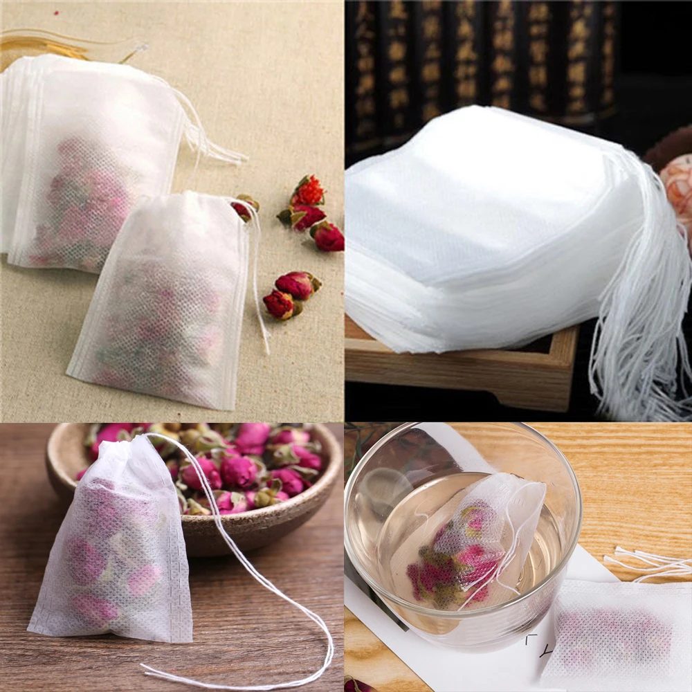 

100pcs/bag tea bag 5.5 x 7CM empty tea bag with string therapy sealed filter paper Chinese medicine loose tea bag