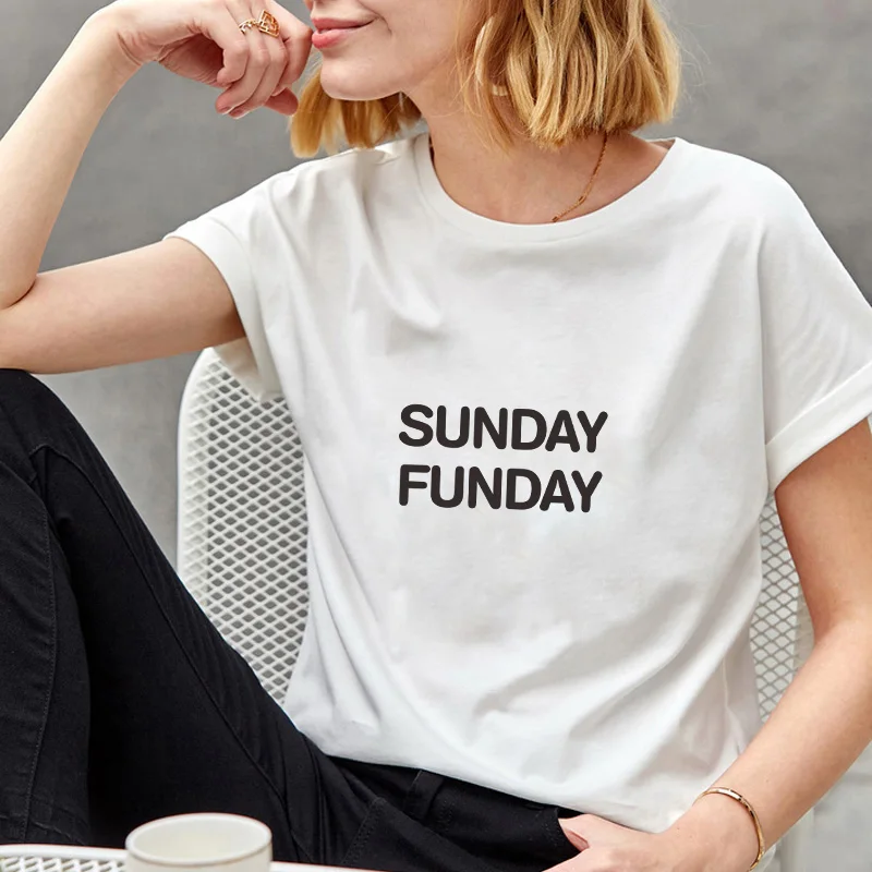 

ONSEME Sunday Funday Letters female T-shirt Casual streetwear aesthetic tee shirt femme Summer top t shirt women clothes Q-568