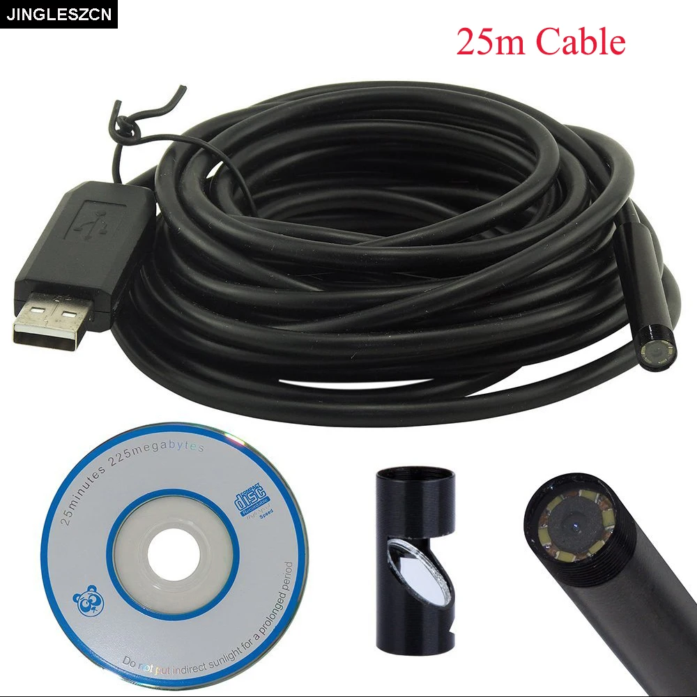 

JINGLESZCN USB Endoscope 7MM Lens 25M Inspection Cam Borescope Waterproof Endoscope Camera Snake Video Mini Camera USB Endoskop