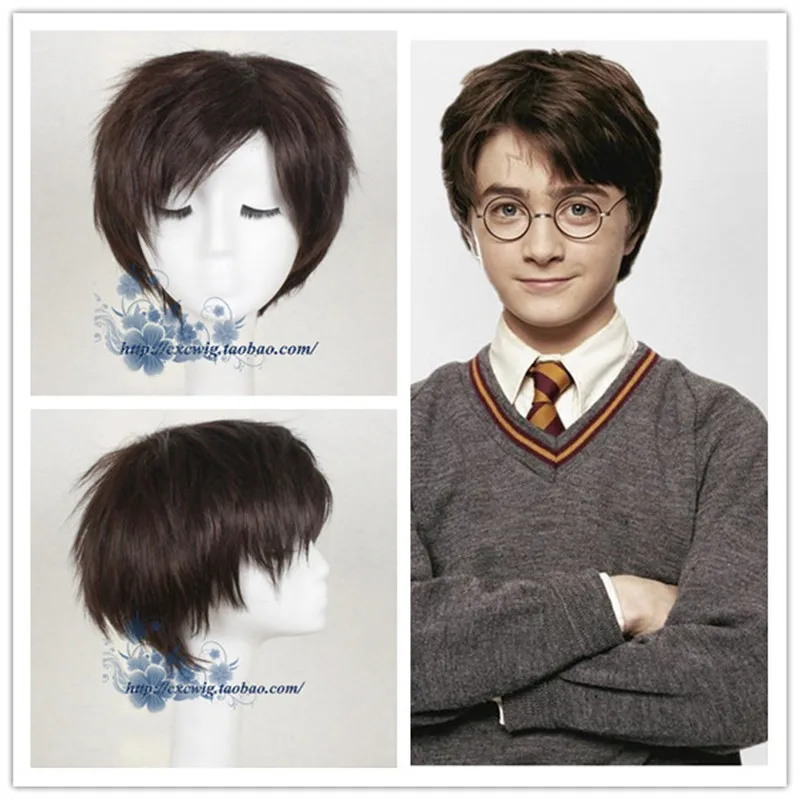 

Mens Potter Dark Brown Short Wig Cosplay wig Halloween Role Play Potter Hair Costumes