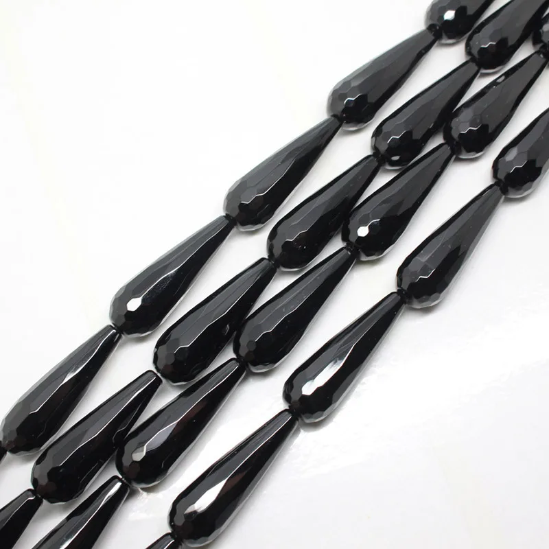 Mini.order is $7! 10x30mm Natural Faceted Onyx Black Agates Raindrops Teardrop Stone DIY Loose Beads 15&quot | Украшения и