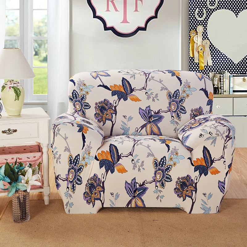 Modern Minimalist Floral Printing Stretch Couch Protective Slipcover Case Removable Elastic All