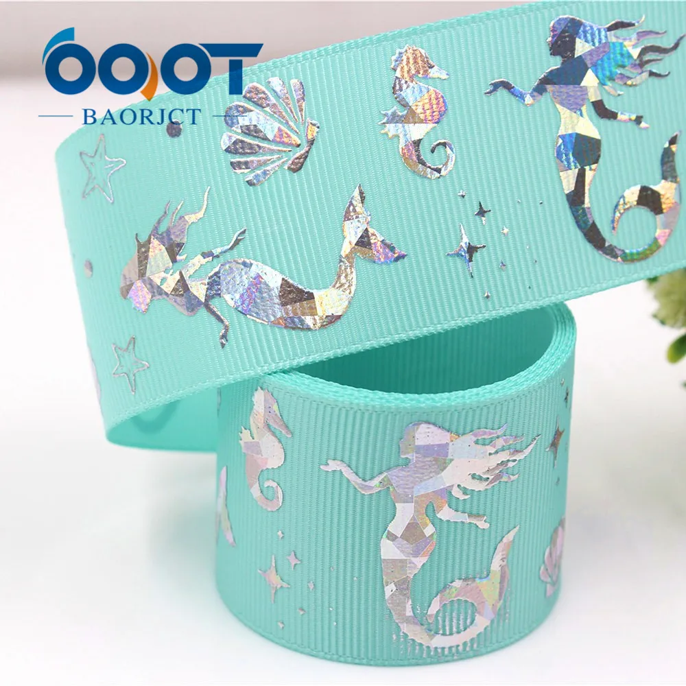 OOOT BAORJCT G-18609-453 38 мм 10 ярдов Лазерная Серебряная мультяшная любовь напечатанная лента grosgrain DIY головной убор свадебный подарок обертывание