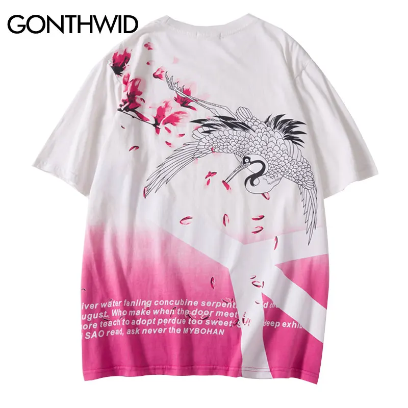 GONTHWID Harajuku Crane вишневые цветы Антивоенный галстук краситель печати футболки хип
