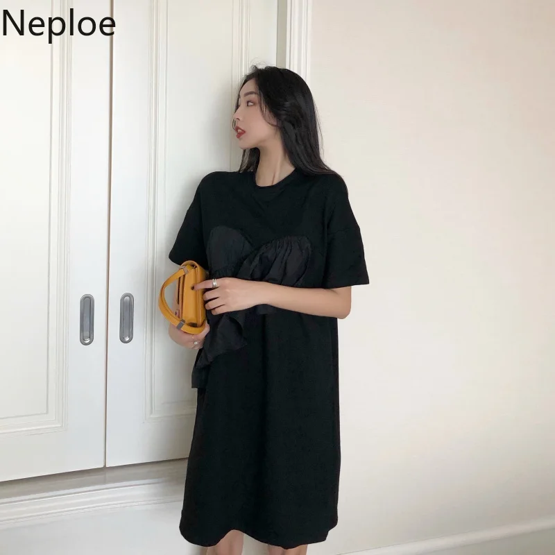 Neploe Плиссированное лоскутное женское платье Лето 2020 Новинка Круглый вырез