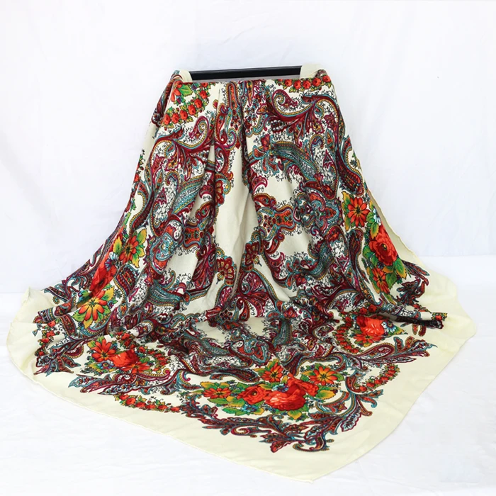 Big Square 120*120CM Twill Scarf Bohemia Ethnic Flowers Vintage Style Winter Autumn Muslim Woman Lady Scarf