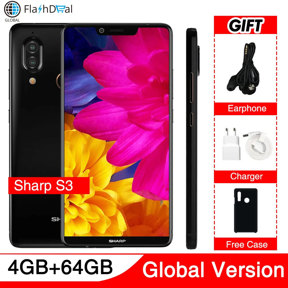 Global Version Sharp Aquos S3 5.99Inch FS8032 Mobile phone RAM 4GB ROM 64GB Snapdragon 630 Android 8.0 3200mAh NFC 4G Smartphone