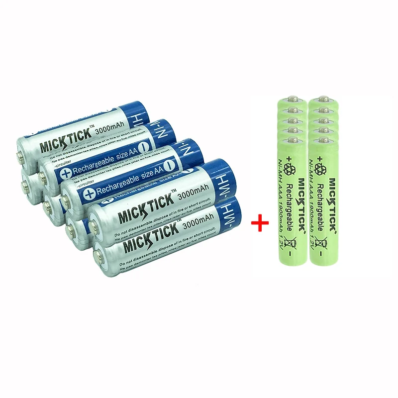 4 шт AA 3000mAh Ni MH аккумуляторные батареи + AAA 1900mAh батареи| |