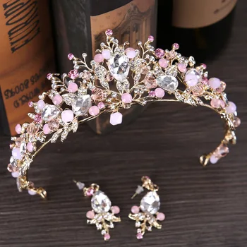 

Bridal Crowns Rhinestone Crystals Pink Wedding Crowns Crystal Veil Headband Hair Accessories Party Tiaras In Stock Cheap