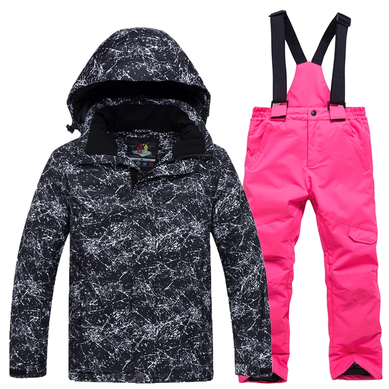 Детский лыжный костюм Новинка года, детские костюмы водонепроницаемая ветрозащитная теплая куртка для мальчиков и девочек на температуру до-30 градусов+ лыжные штаны, комплекты