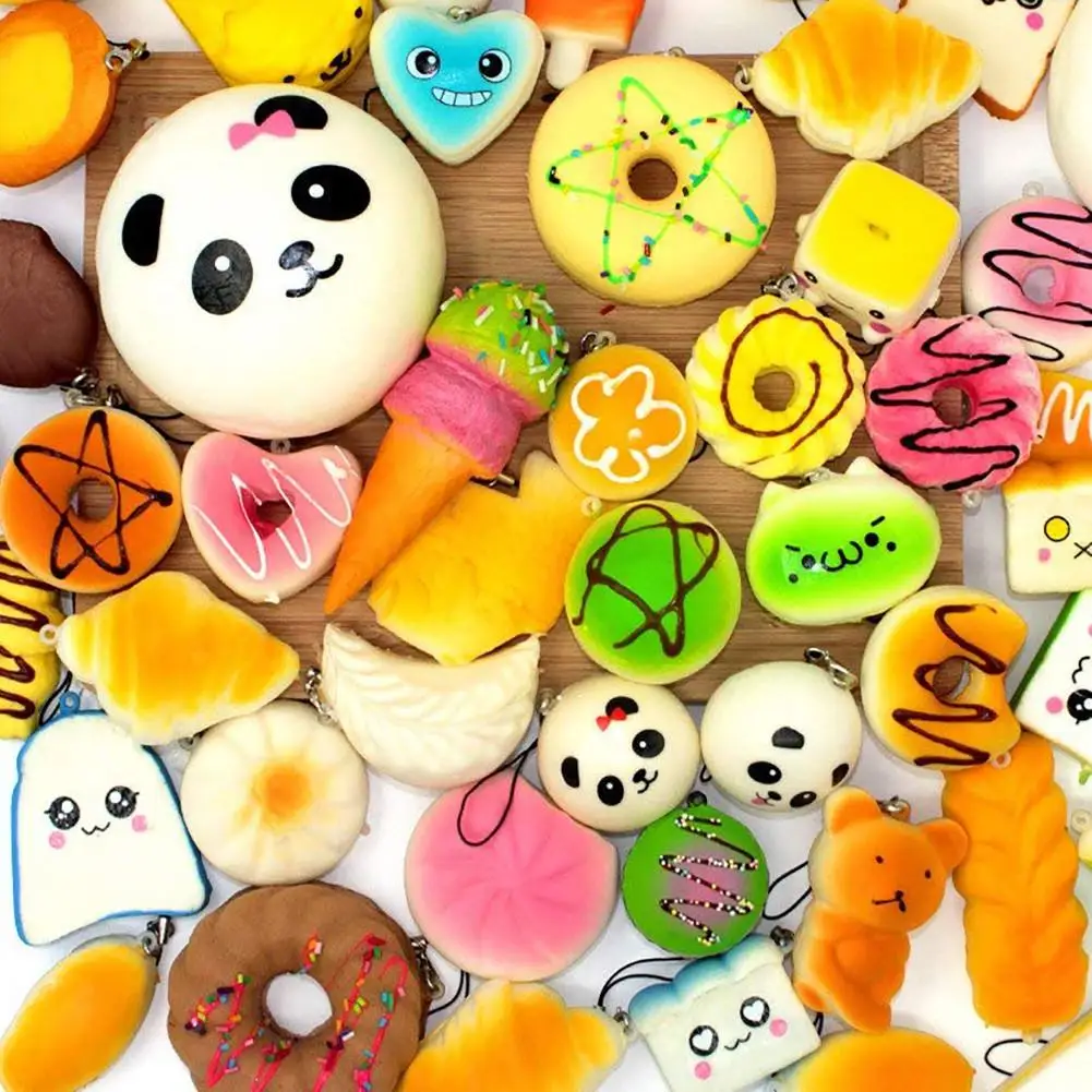 

2018 New Style 30PCS Kawaii Simulation Soft Artificial Bread Panda Slow Rebound Squishies Stress Reliever Toy