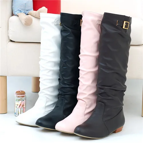 Large size 9 10 11 women knee high boots fashion riding boots low heel ...