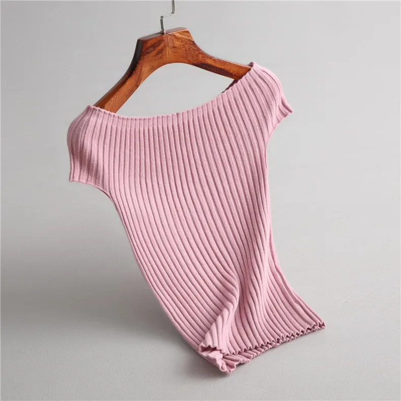 INNASOFAN свитер женский Лето-осень вязаный тонкий свитер Евро-американская мода элегантный свитер сплошной цвет с коротким рукавом - Цвет: Розовый