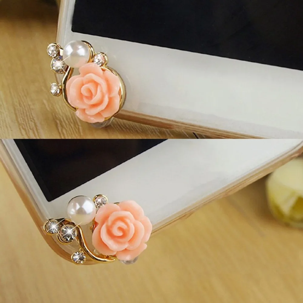 ONLENY Universal Rose Flower Anti Dust Plug For 3.5mm Mobile Phone Accessories Headphone 3D Crystal Bead Pear For iPhone 5 5s 6