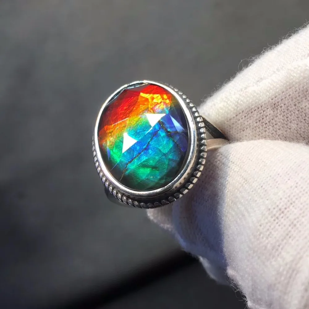 

Ammonite Ring Fine Jewelry Real 925 Steling Silver s925 Natural Ammonite Gemstone Rings Female Ring for Unisex Christmas Gifts