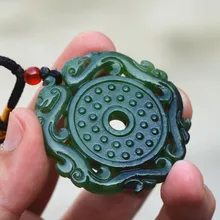Сертификат натуральный зеленый нефритовый кулон с двумя сторонами, выдалбливают PIXIU, пряжка, кулон, ожерелье, мужские ювелирные изделия