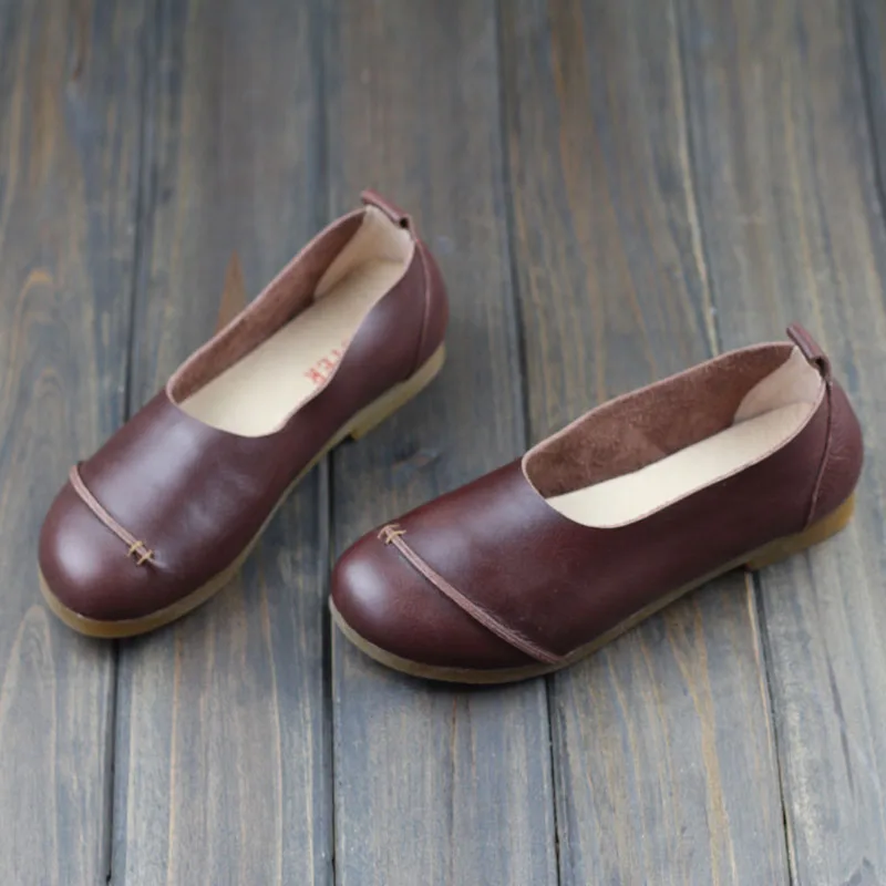 

Women Shoes Flat 100% Genuine Leather Ladies Flat Shoes Coffee Slip on Loafers Female Footwear (968-1)