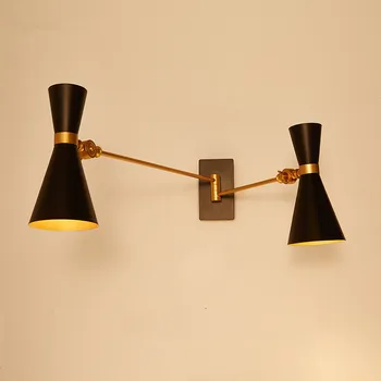 

Creative Wall Mounted Swing Arm 2 Heads Modern Wall Lamp Black/White Retro Industrial Wall Light Nordic Lamp
