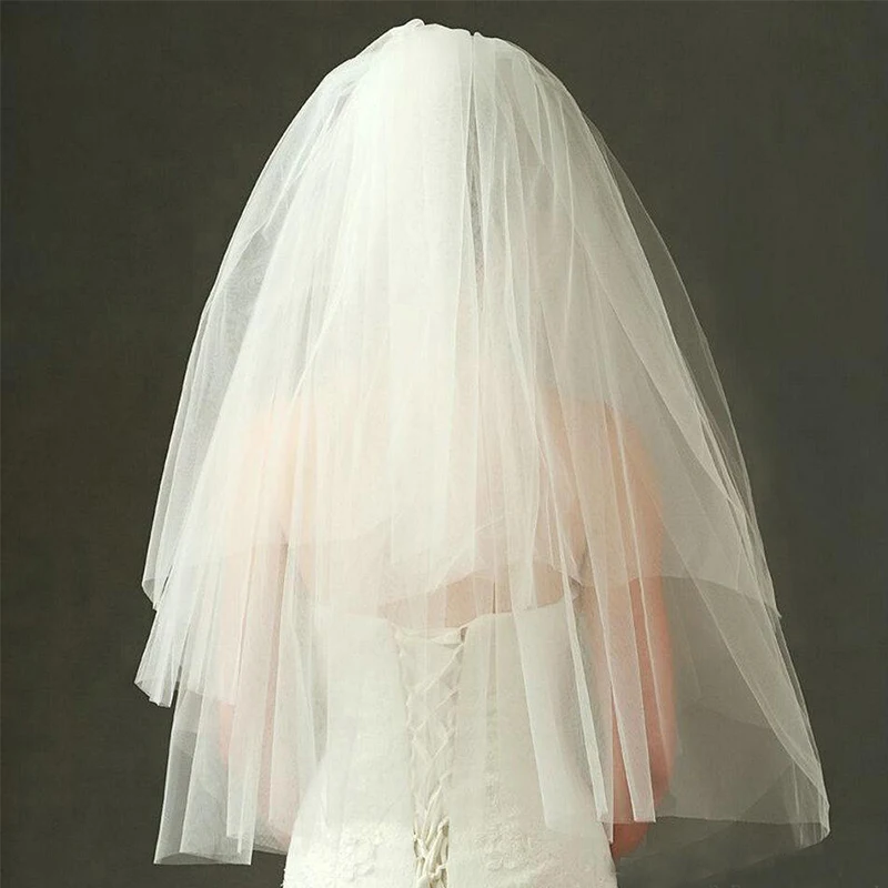 Модная свадебная вуаль, Простой Тюль, слоновая кость, двухслойная модель, фата для невесты, короткие аксессуары для невесты, длина до локтя, женская вуаль 65*81 см