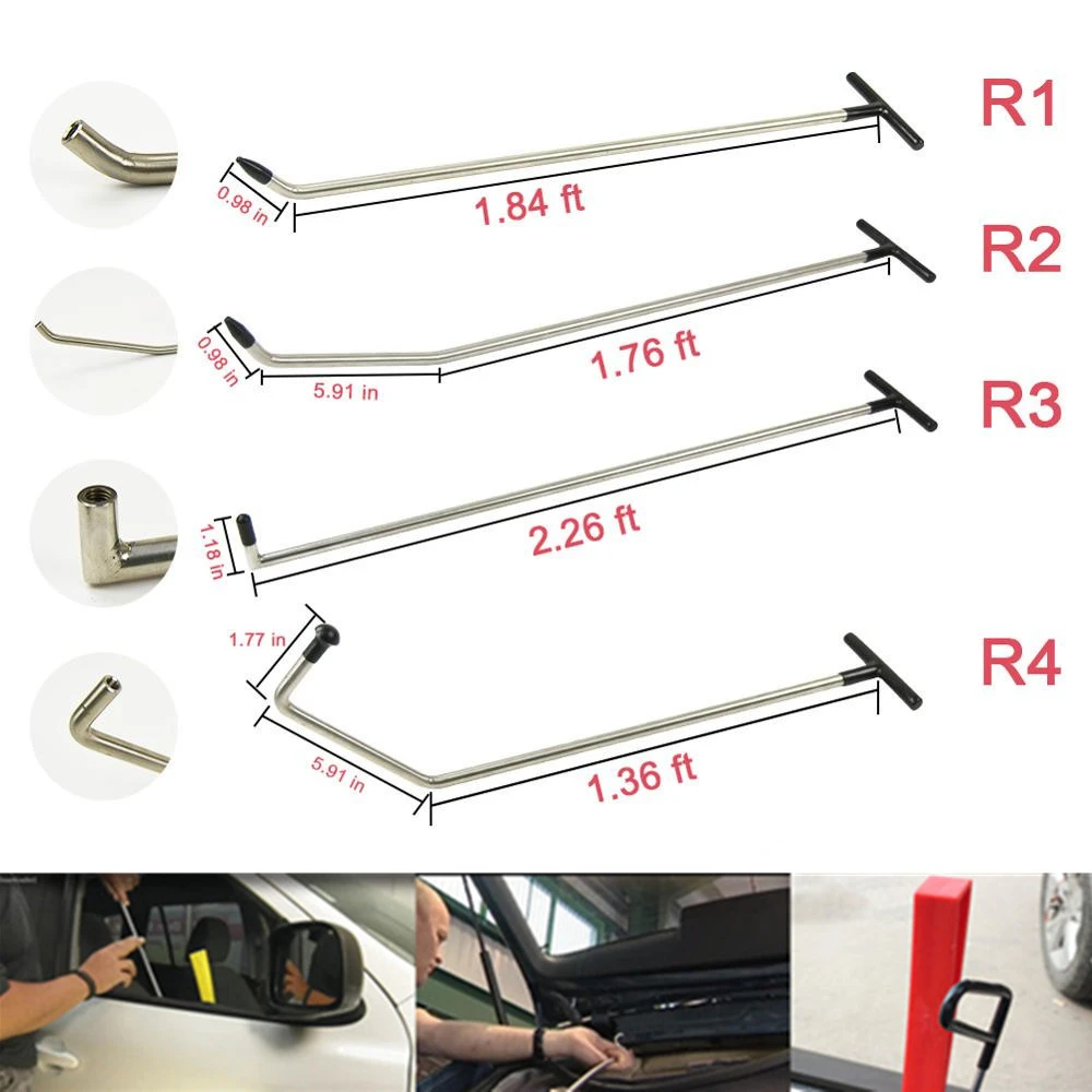 

WEYHAA PDR Tools 4 pcs PDR Rod Hooks Kit Car Dent Puller Hooks Repair Tools For Car Dent Door Dings 4 size Rod Kit Adaptable