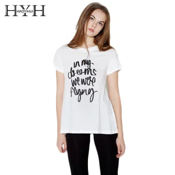 

HYH HAOYIHUI Letter Printed Fashion Women T-shirts Casual Short Sleeve Loose Female T-shirts Street Style Lady Pullover Tops