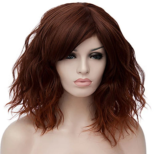 HAIRJOY женский разноцветный синтетический парик средней длины кудрявый Красный Розовый Фиолетовый Черный Зеленый Коричневый Оранжевый парик для косплея - Цвет: dark brown