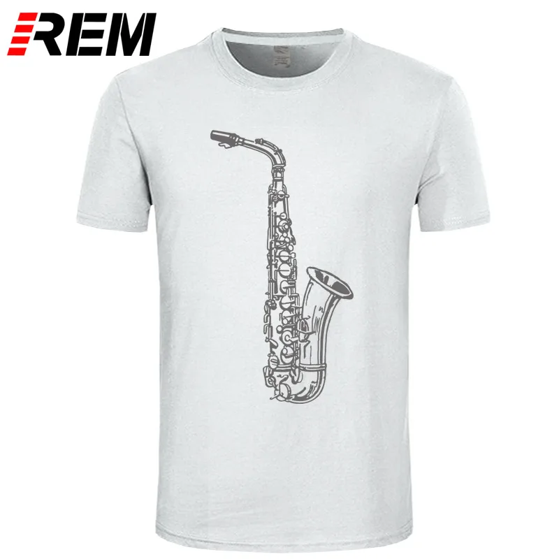 REM новинка футболка мужская короткий рукав Золотая Футболка с изображением саксофона на заказ Джаз музыка мужская одежда размера плюс - Цвет: white gray