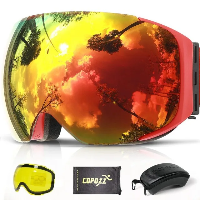COPOZZ, брендовые лыжные очки, сменные магнитные линзы, UV400, анти-туман, лыжная маска, для катания на лыжах, для мужчин, женщин, для снега, сноуборда, очки, GOG-2181 - Цвет: Red All