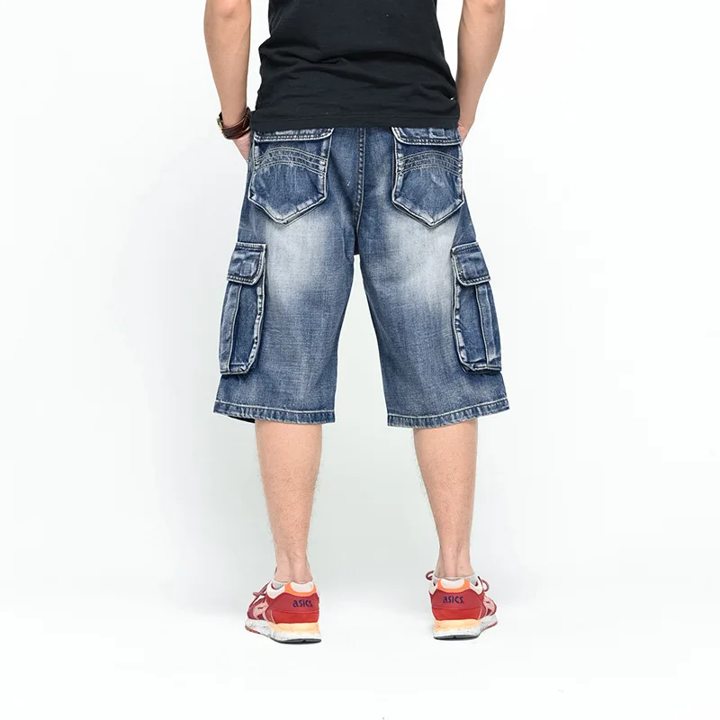 

2019 Brand Men Loose Baggy Short Jeans for Men Boy's Hip Hop Skateboard Pants for Rappers Rap Blue Hiphop Trousers