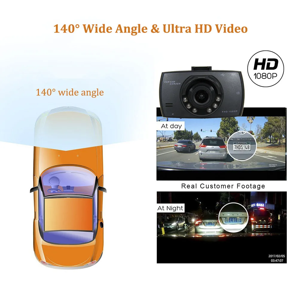 HGDO Car DVR Camera Full HD 1080P Dual Lens 140 Degree Dashcam Video Registrars for Cars 6 LED Night Vision G-Sensor Dash Cam