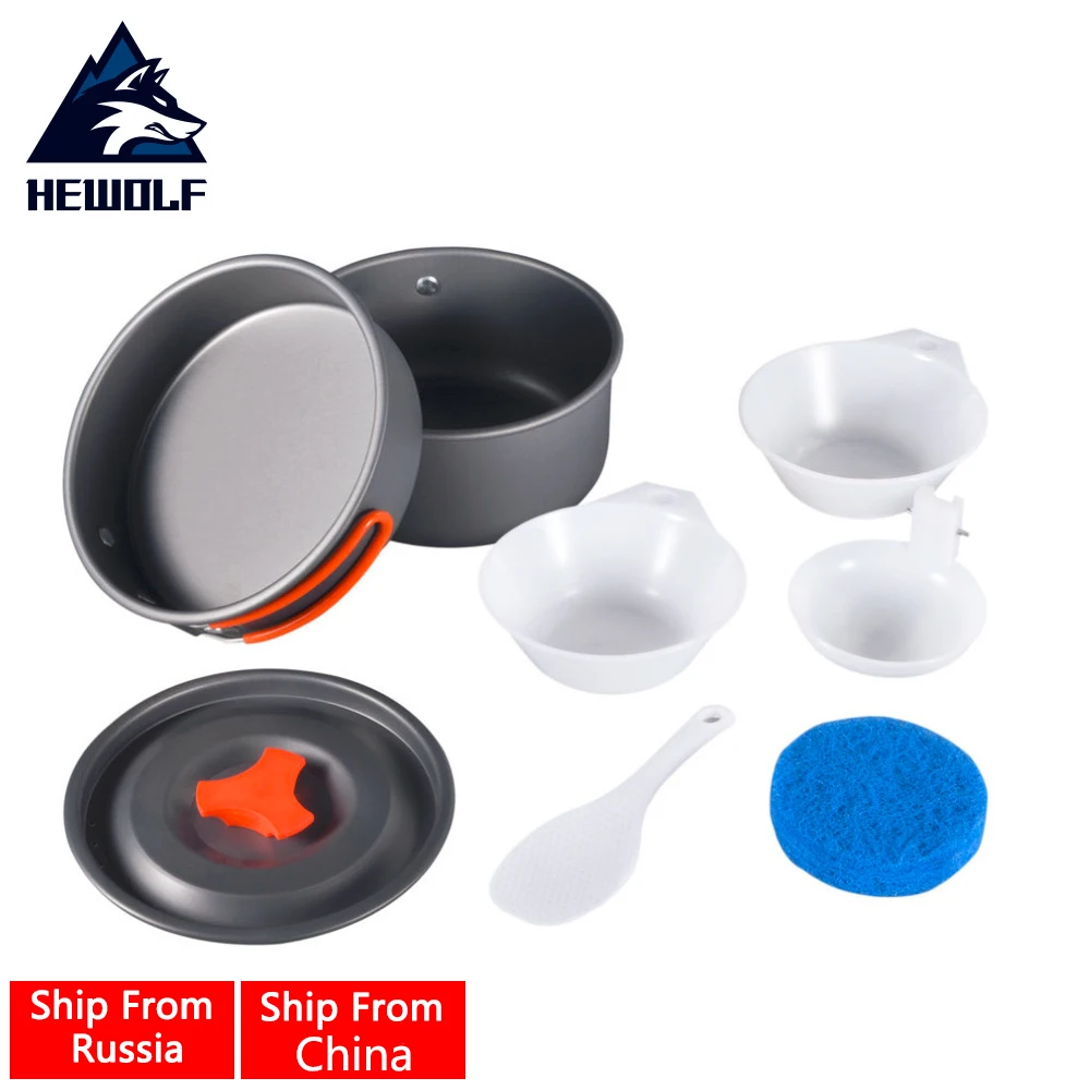 

Hewolf Outdoor 8pcs /set Single Person Portable Backpacking Cooking Tools Camping Hiking Picnic Cookware Bowl Pot Pan Set hot