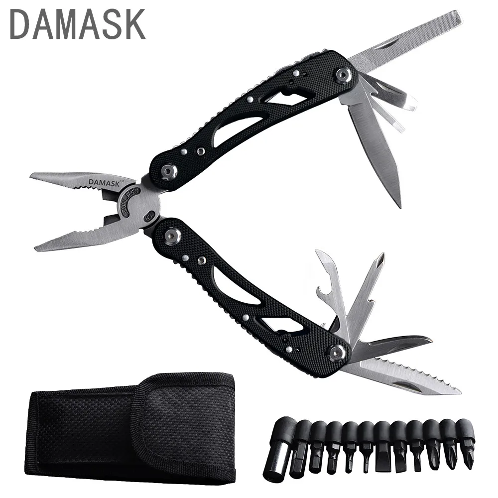 

Damask Brand Combination Folding Plier Multifunctional Outdoor EDC Plier Stainless Steel Pocket Pincers With Screwdriver Bits