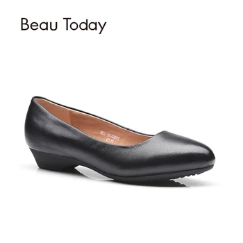 

BeauToday Office Ladies Shoes Genuine Cow Leather Pointed Toe Top Brand Slip On Women Boat Shoes Handmade B15002