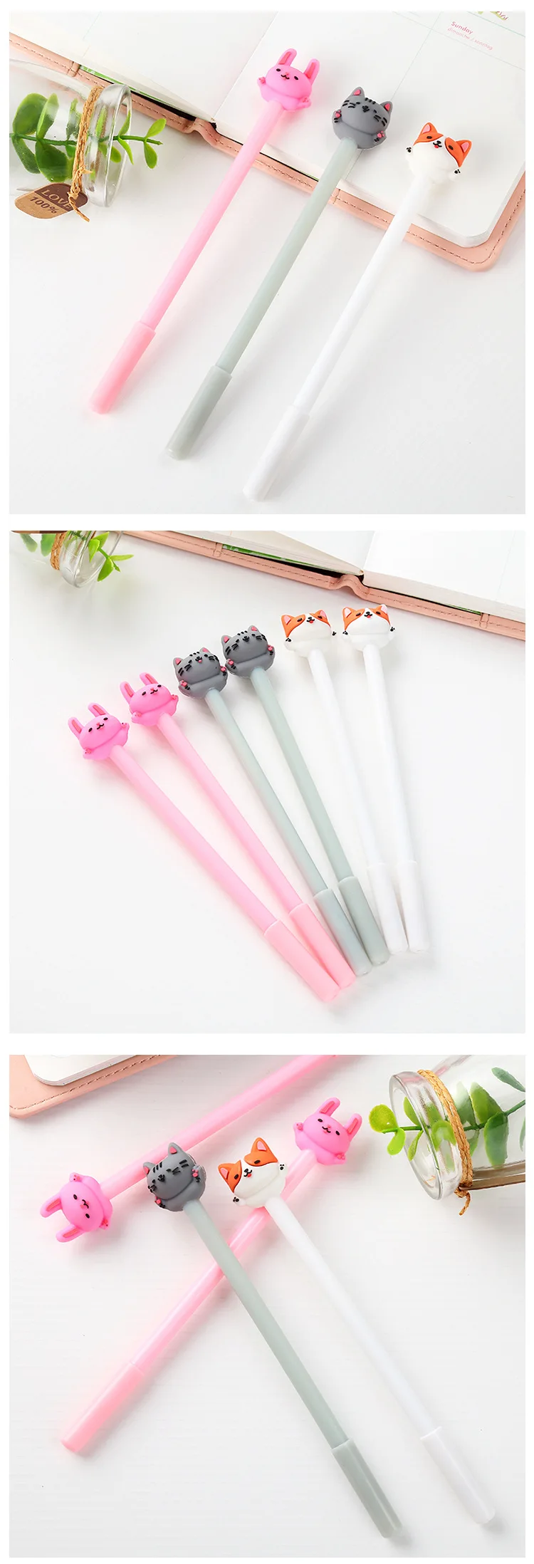 1PC Cute Kawaii Cat Gel Pen 0.5mm Cartoon Plastic Black Ink Gel Pens for Writing Office School Supplies Stationery