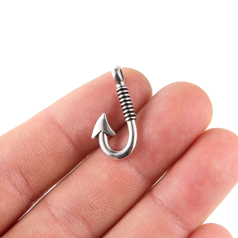 

30pcs Antique Silver Plated Fish Hook Charms Pendant For Jewelry Accessories 2.4cm*1.1cm