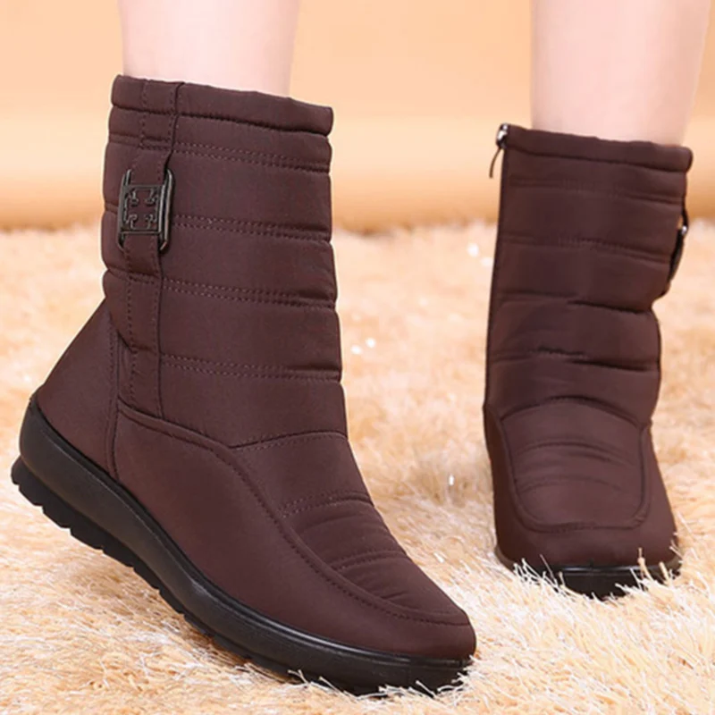 

Women's ankle boots metal decoration nylon snow boots women waterproof big size 4.5-10 plush winter footwear for women