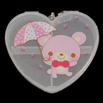 

4 cells Transparent Jewelry Cute Heart Storage Box Ring Earring Drug Pill Beads Portable Plastic Organizer Case Travel Bins
