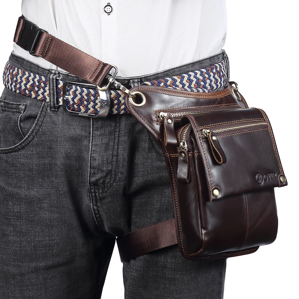 

Men's Waist Packs Genuine Leather Messenger Crossbody Bags Funny Waist Belt Bag Multifunction Travel Male Hip Bag 6369