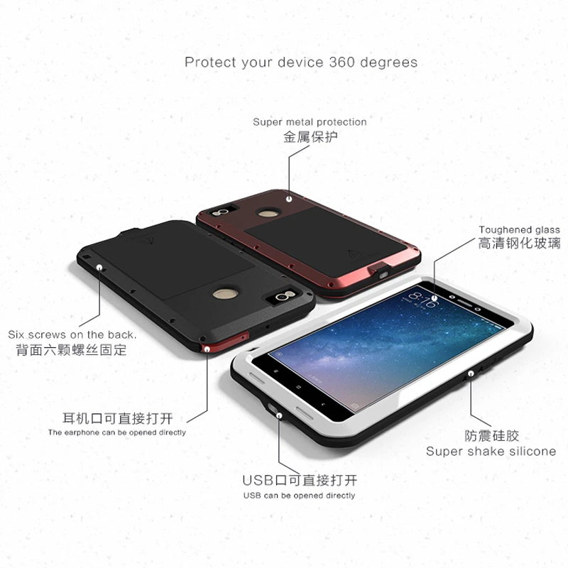 Aluminum Metal Case sFor Xiaomi Max 2 Case Armor Full Phone Body Protective Cover Shockproof Heavy Duty sFor Xiaomi Mi Max2 Case