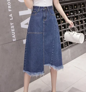 

5xl plus size vintage skirts womens 2018 summer spring autumn korean vestido new high waist thin denim skirts female A4660