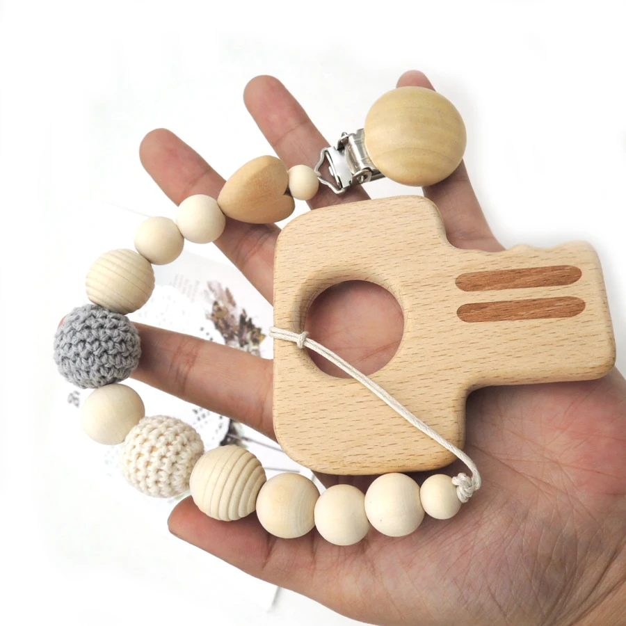 Set of grey and cream crochet bead wooden heart big key teether beech baby teethers pacifier clip dummy holder NT241 Set of grey and cream crochet bead wooden heart big key teether beech baby teethers pacifier clip dummy holder NT241