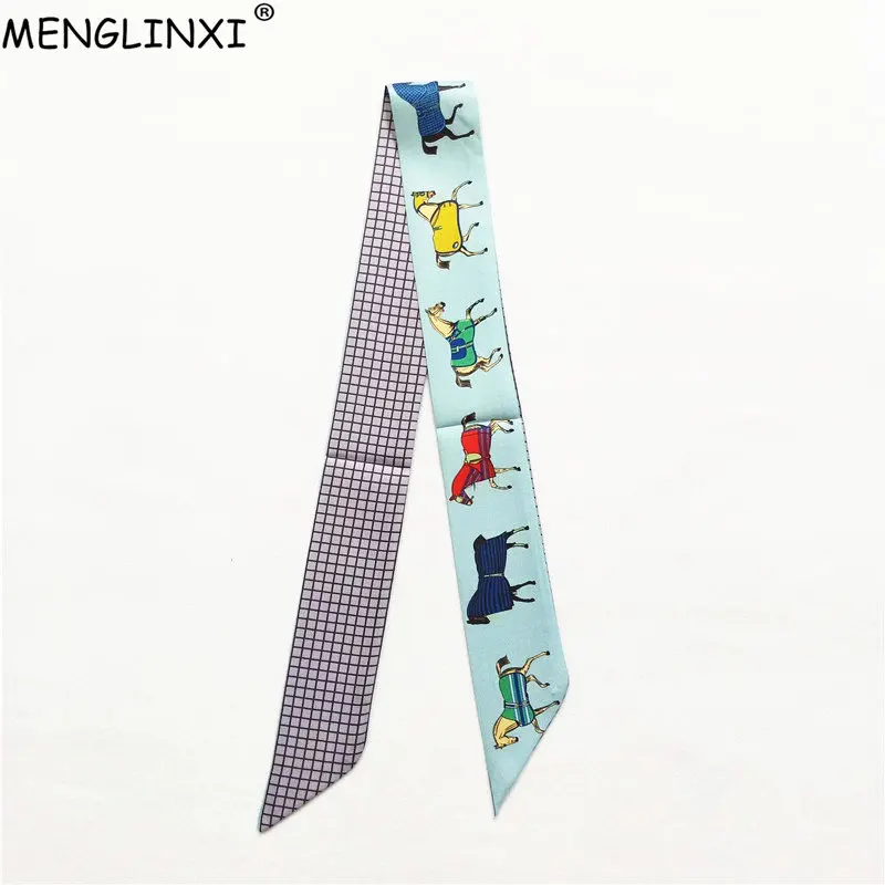 

2019 Design Plaid Horse Brand Silk Scarf Women Hair Scarf Fashion Neckerchief Skinny Scarves For Ladies Bag Ribbons Womens Tie