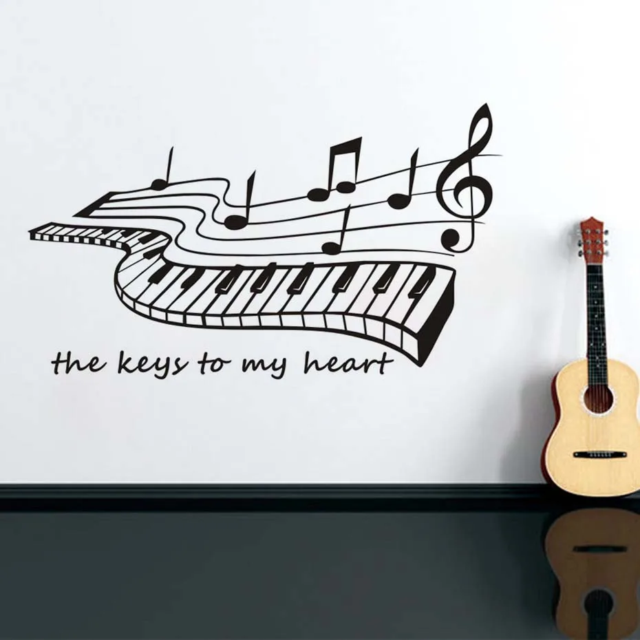 The Keys To My Heart Piano Music Notes Decals Home Decor Wall Art Murals Vinyl Wall Sticker For Living Room Removable Wallpaper (3)
