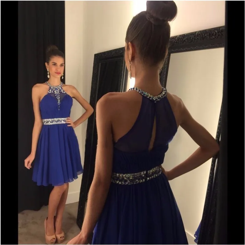 Procesando Cálculo Caso Corto azul vestidos de fiesta 2017 halter con cuentas piedras un line gasa  octavo grado vestidos de graduación cocktail party vestido de fiesta|short  blue homecoming dresses|blue homecoming dresshomecoming dresses - AliExpress