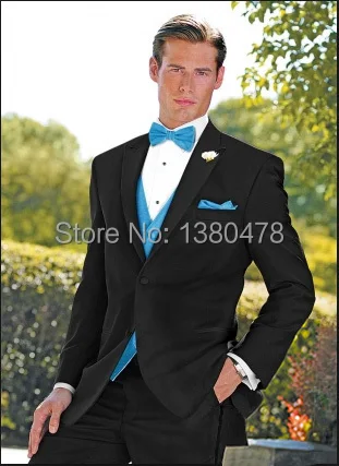 

Custom Made Two Buttons Black Groom Tuxedos Peak Lapel Best Man Groomsman Men Wedding Suits Bridegroom (Jacket+Pants+Vest+Tie)