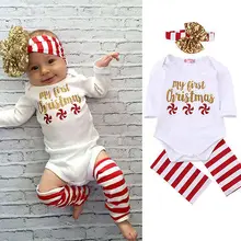3pcs!!Newborn Kids Baby Boy Girls Christmas Infant Striped Sequin Jumpsuit Bodysuit+Leg Warmer+Headband Clothes Outfit 0-18M