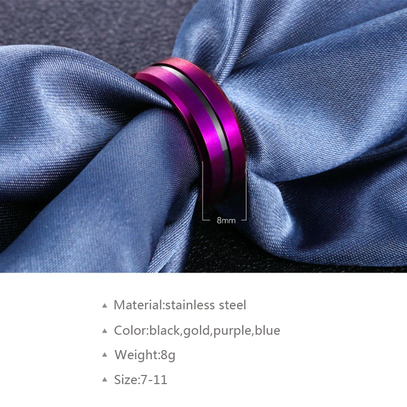 Модная классическая титановая сталь кольцо для мужчин 8 мм ширина черный/фиолетовый/золотой/синий цвет обручальное кольцо на палец ювелирные изделия anel