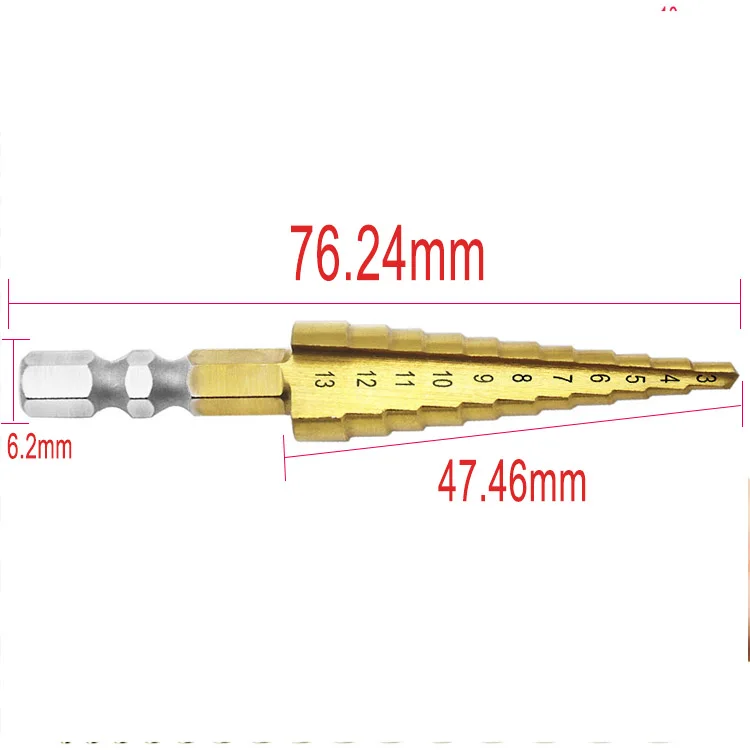 1 шт., 3-13 мм, быстрорежущая сталь, титановые ступенчатые сверла, ступенчатые конусные режущие инструменты, сталь, деревообработка, дерево, металл, сверление
